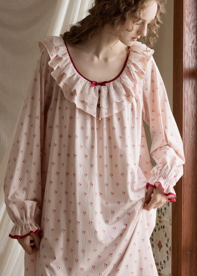 Rosalie Dream Vintage Floral Ruffle Sleepwear Nightdress(2COLOR)
