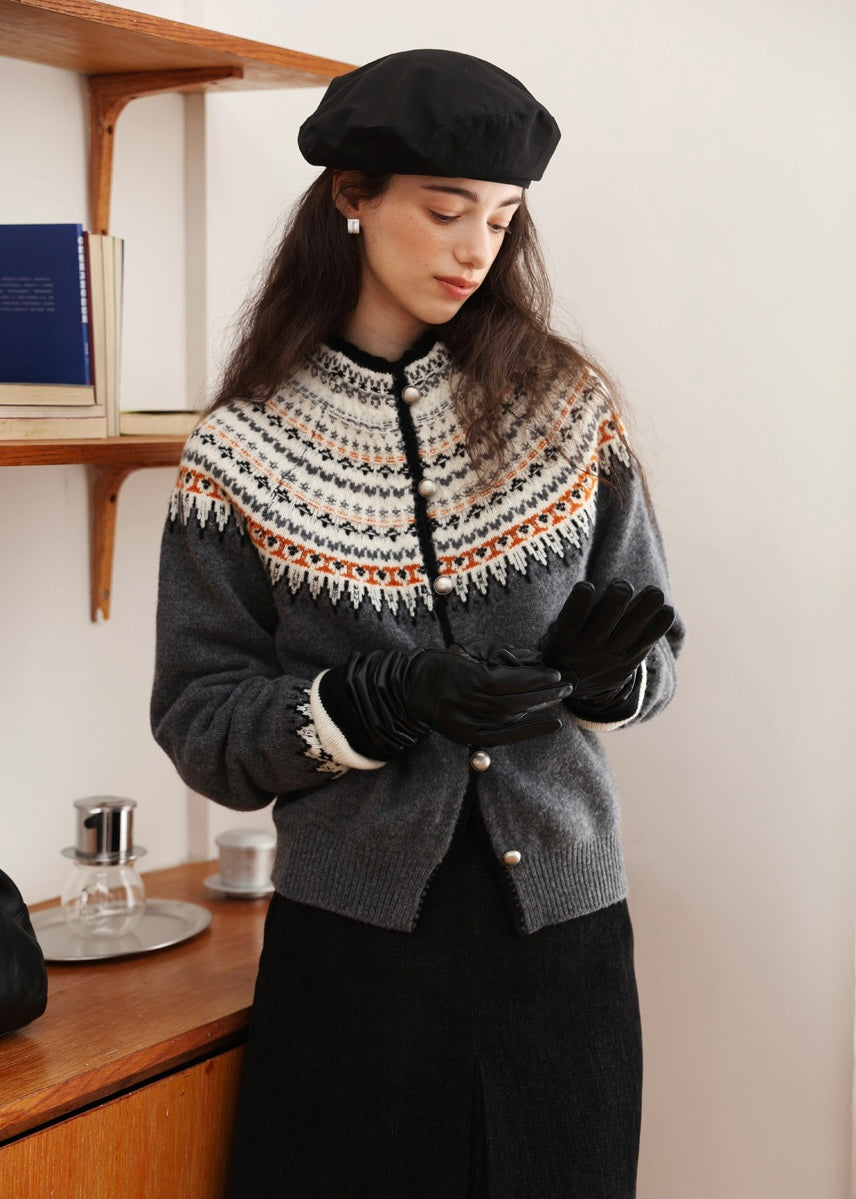 Romantic Fair Isle 100% Wool Vintage Cardigan(2COLOR)