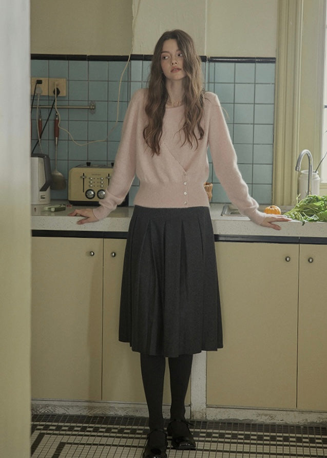 Romantic Wrap Button Knit Cardigan(2COLOR)