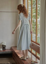 Morning Poem Light Blue Romantic Button Dress
