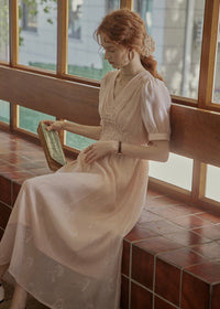 Blush Verse Soft Pink Embroidered Vintage Dress