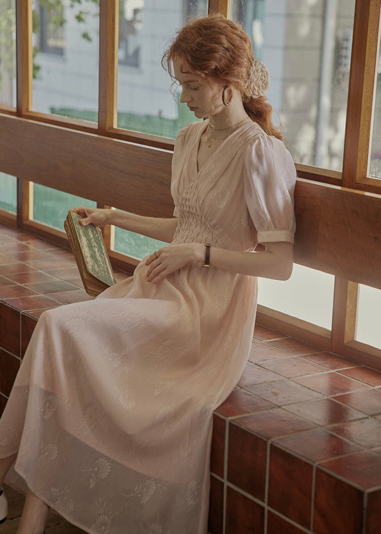 Blush Verse Soft Pink Embroidered Vintage Dress