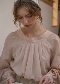 Soft Tale Pintuck Blouse | Romantic Round Neck Cotton Shirt(2COLOR)