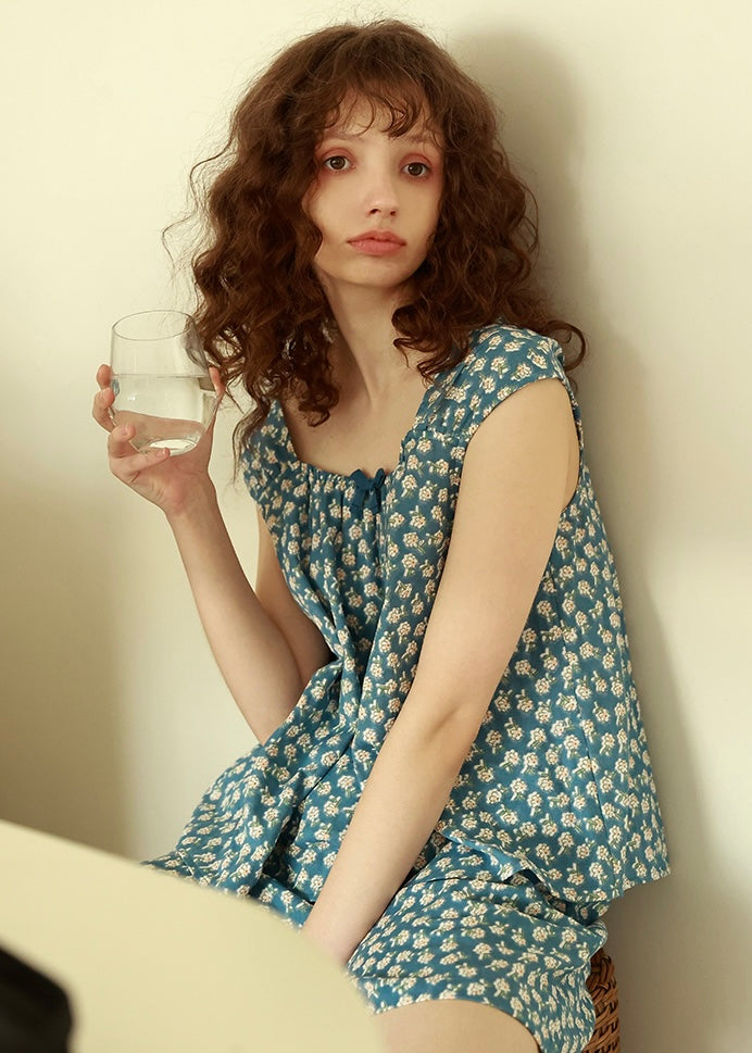 Midnight Bloom Sleeveless Summer Pajamas Set