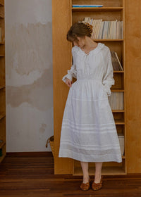 Evening Poem Ruffled White Lace & Navy Check Dress(2COROL)