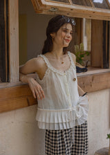 Lily Ruffle Blouse | Romantic White Frill Linen Sleeveless Top