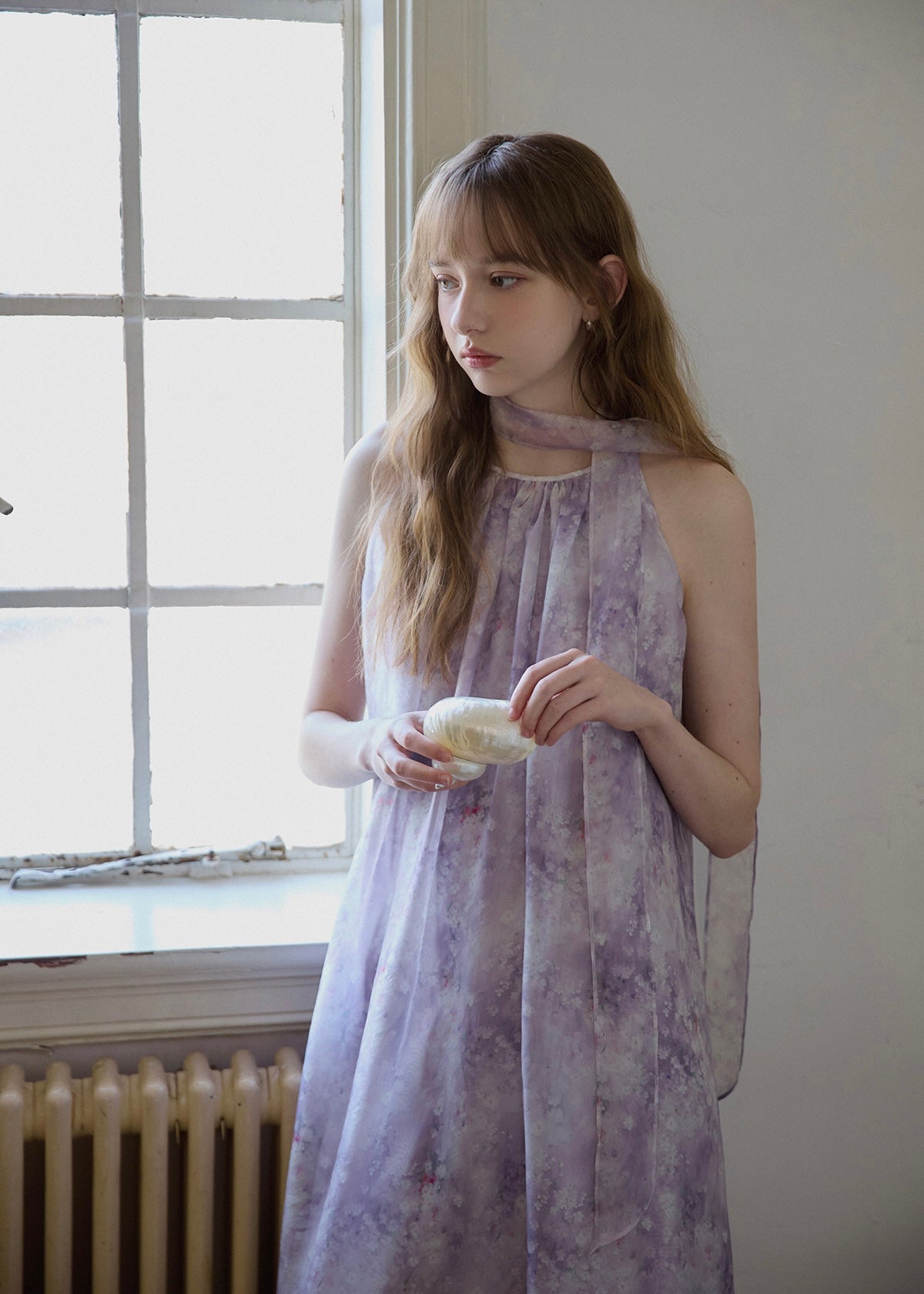 Lilac Veil Flowing Halter Maxi Dress