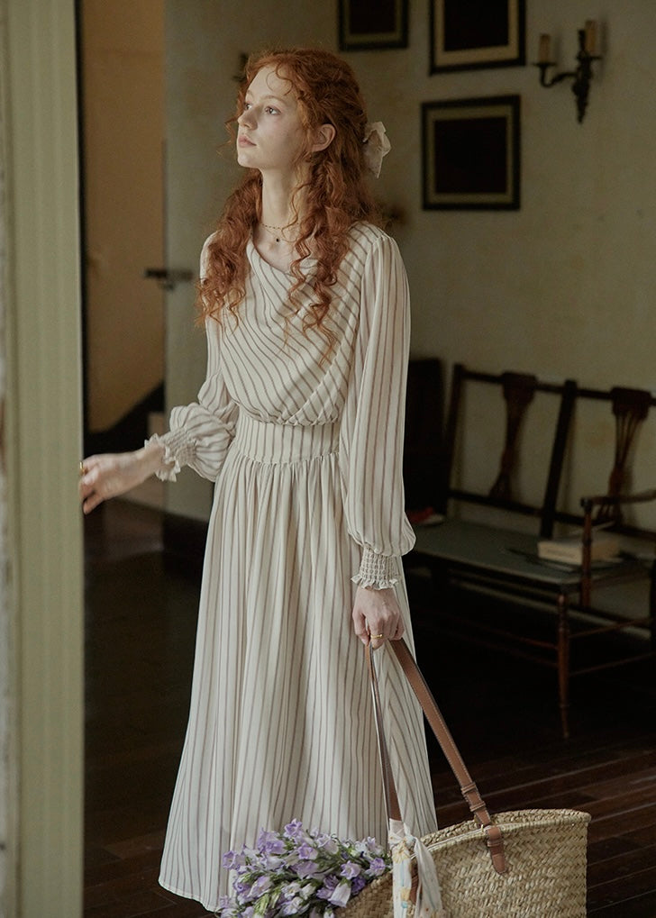Echoes of Time Classic Stripe Long Sleeve Dress