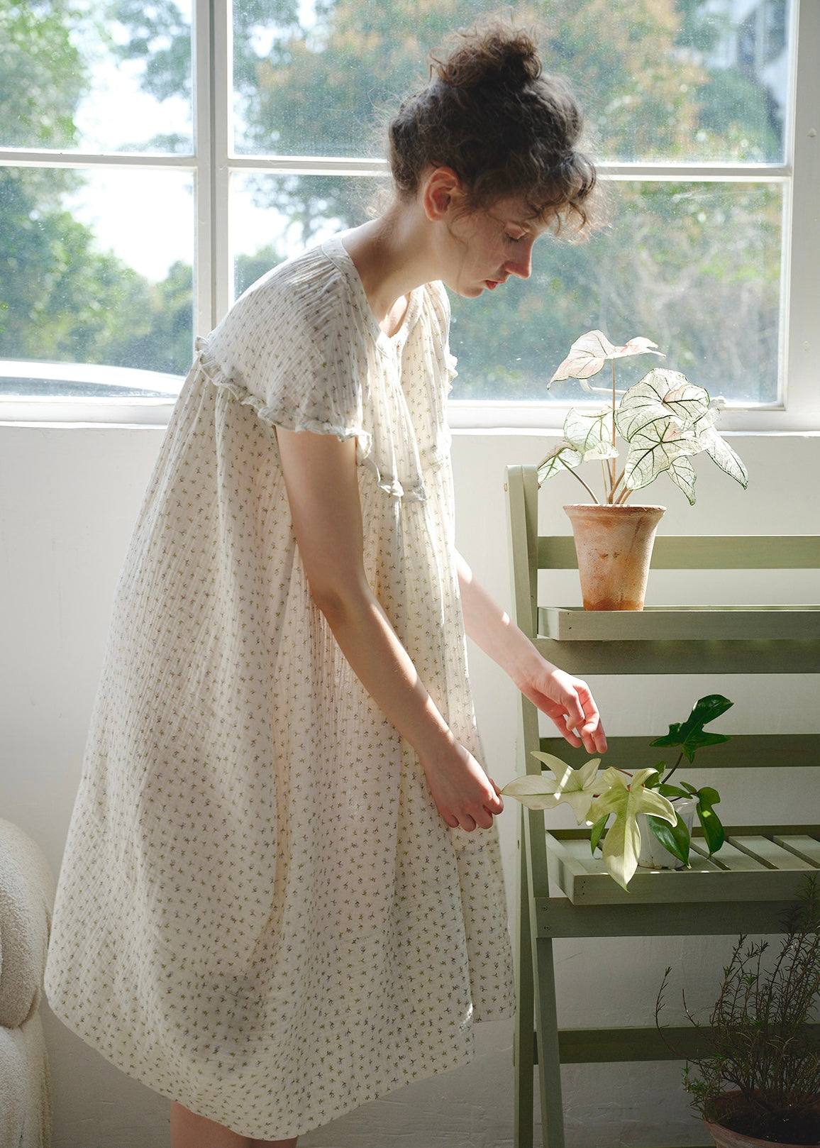 Quiet Daylight Cotton Gauze Nightdress Soft Floral Loose Lounge Dress
