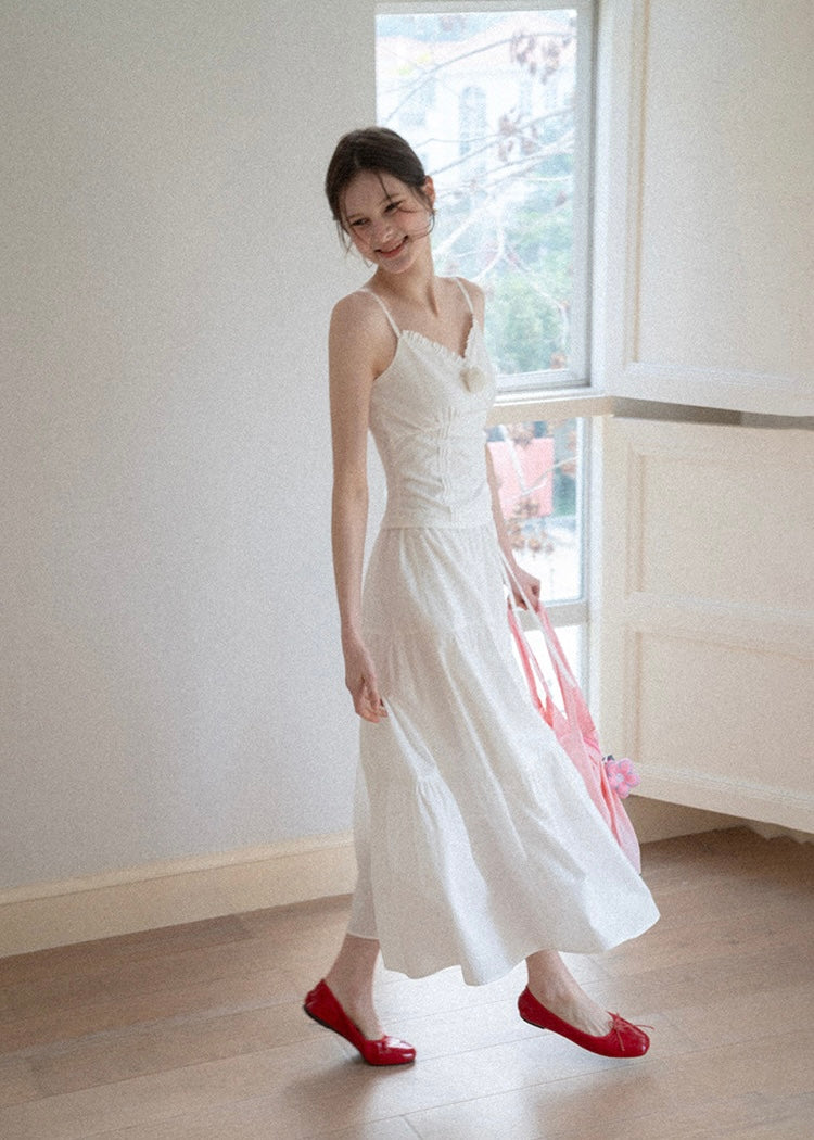 Ivory Rosette Corset Top & Tiered Skirt Vintage Set