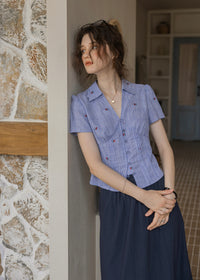 Cherry Stripe Embroidered Vintage Blouse