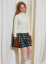 Cream Polka Dot Turtleneck Long Sleeve Top