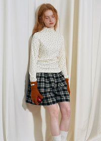 Cream Polka Dot Turtleneck Long Sleeve Top