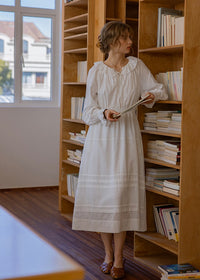 Evening Poem Ruffled White Lace & Navy Check Dress(2COROL)