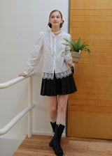 Romantic Polka Dot Lace Trim Blouse with Tie Neck