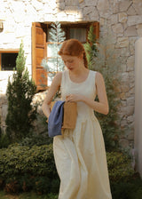 Warm Ivory Textured Sleeveless A-Line Dress