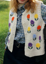 Vintage Daisy Embroidered Knit Vest