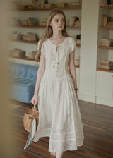 Ethereal Linen Embroidered Waistline Dress