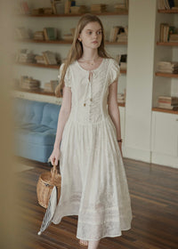 Ethereal Linen Embroidered Waistline Dress