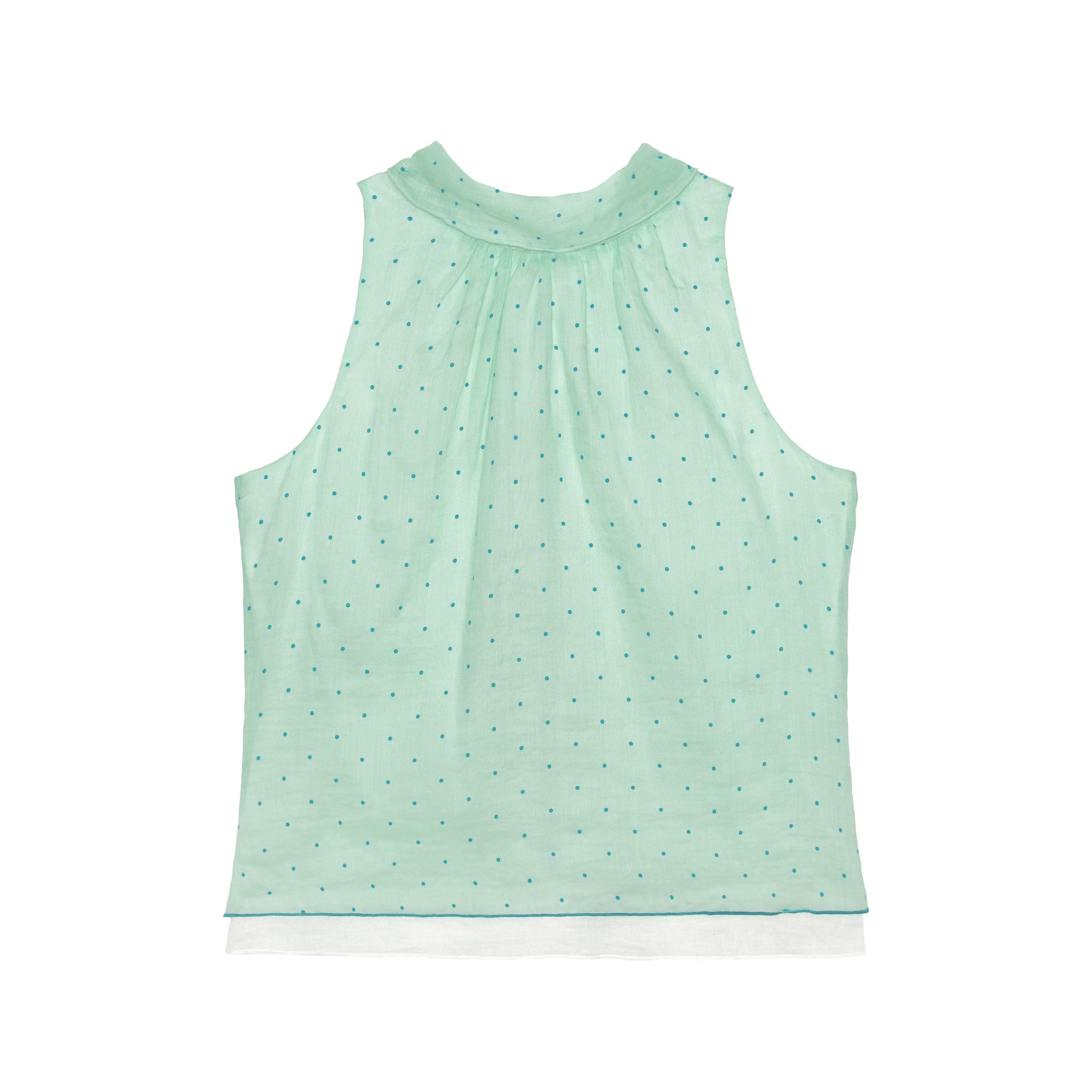 Soft Mint Polka Dot Back Ribbon Sleeveless Top