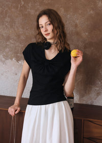 Éloise Ribbon Front Top | Soft T-Shirt for Summer(3COLOR)