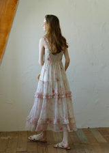 Rosette Waltz Tiered Floral Smocked Strap Dress