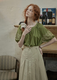 Willow Garden Embroidered Blouse | Romantic Green Cotton Shirt