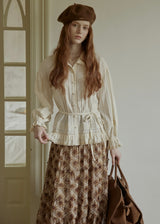 Rromantic Vintage Lace Ruffle Tie Waist Blouse