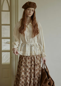 Rromantic Vintage Lace Ruffle Tie Waist Blouse