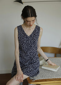 Midnight Daisy Mini Dress | Vintage Navy Floral Sleeveless Dress