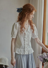 Classic Puff Sleeve Ruffle Button Blouse