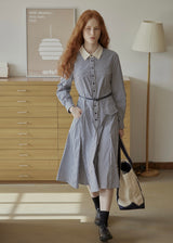 Colette Blue Stripe Belted Shirt Dress