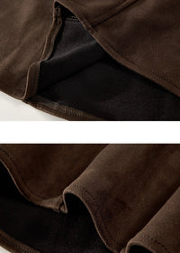 Brown Suede A-Line Midi Skirt with Belt