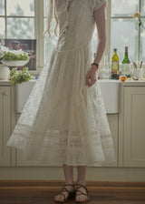 Ethereal Linen Embroidered Waistline Dress