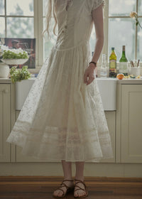 Ethereal Linen Embroidered Waistline Dress