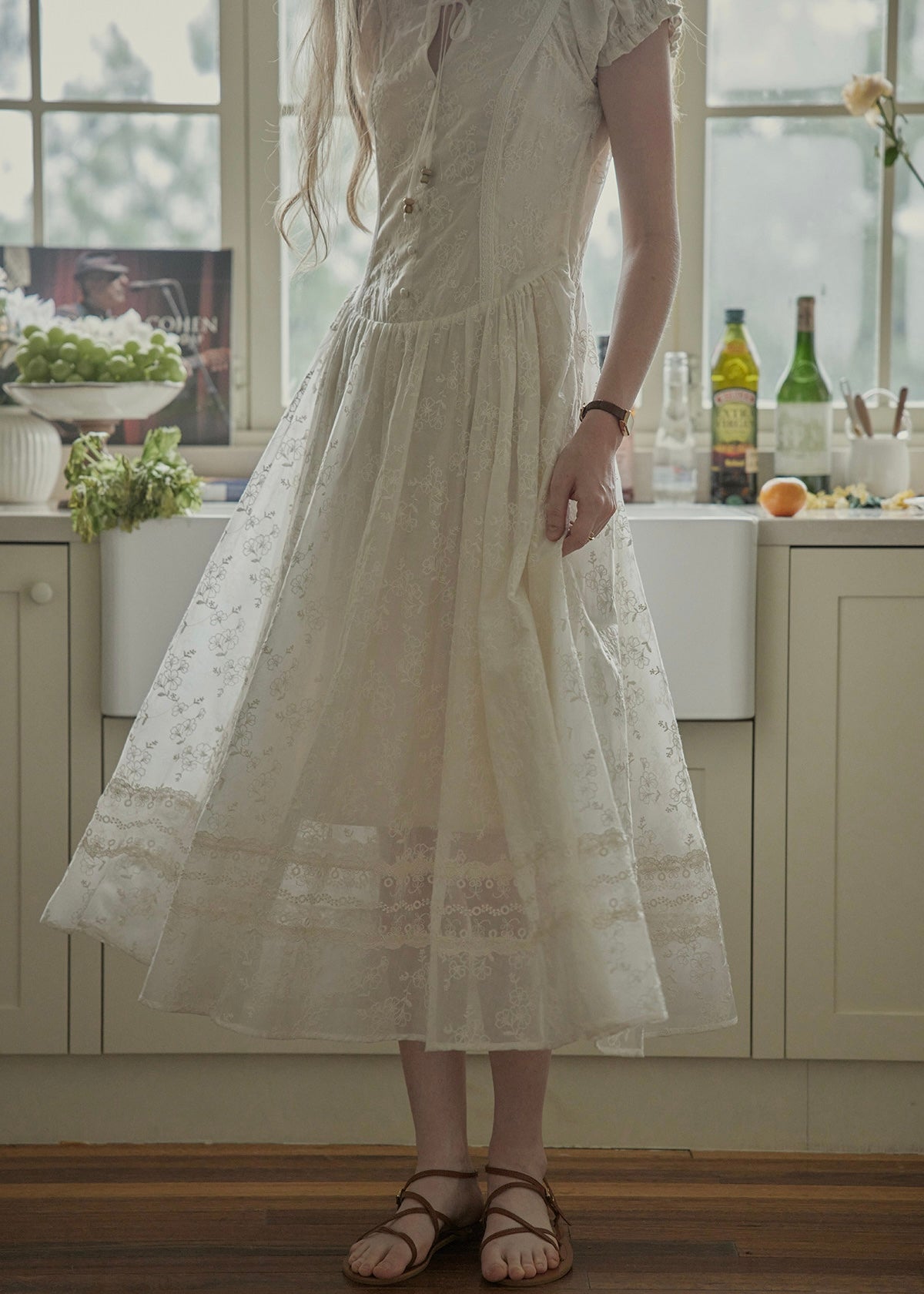 Ethereal Linen Embroidered Waistline Dress