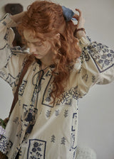 Meadow Folk Tie Blouse | Vintage Navy Print Peasant Top