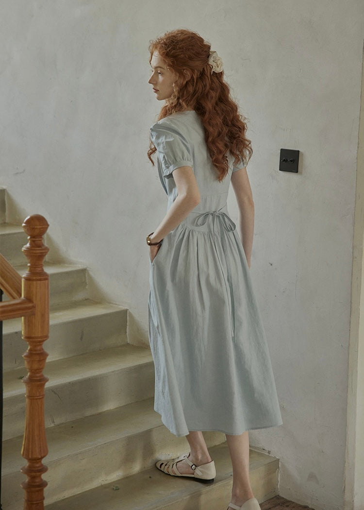 Morning Poem Light Blue Romantic Button Dress