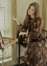 Victorian Oil Painting Floral Chiffon Maxi Dress