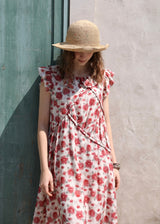 Rosalie Ruffle Floral Dress | Romantic Red Flower Midi Dress for Summer