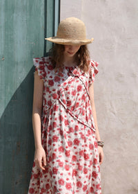 Rosalie Ruffle Floral Dress | Romantic Red Flower Midi Dress for Summer