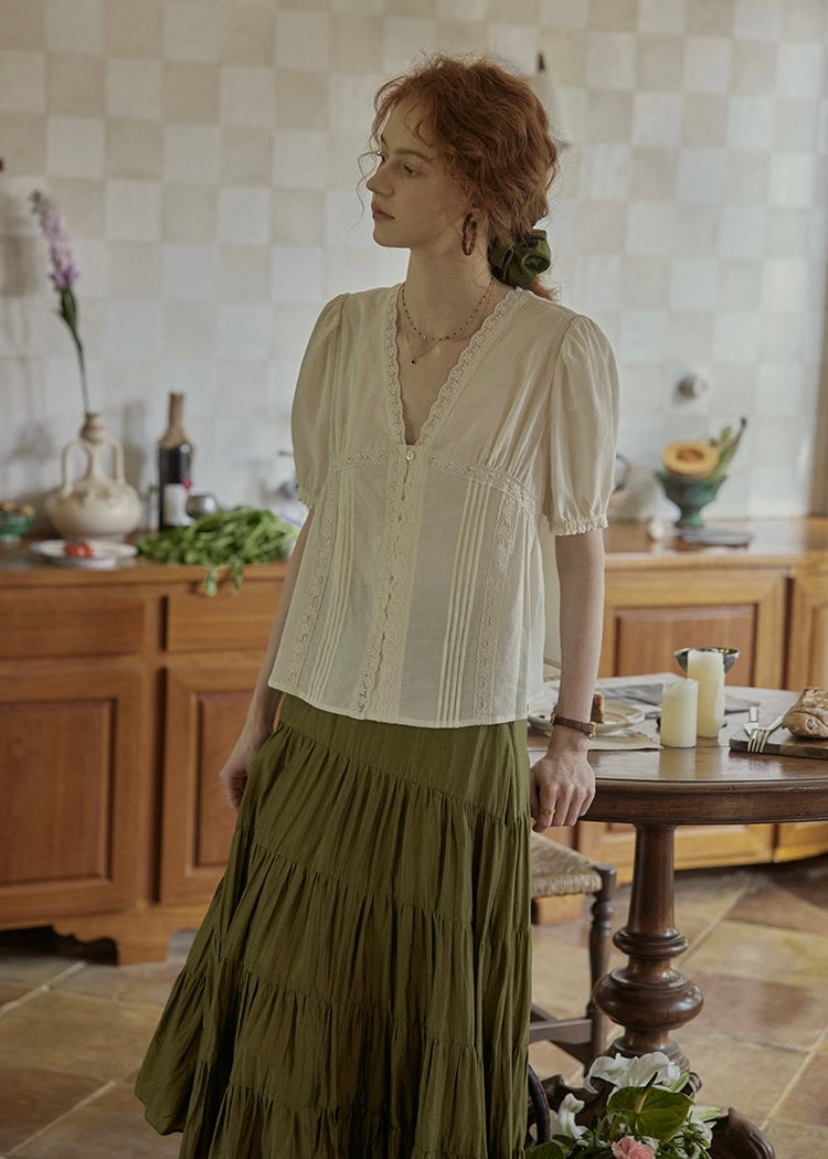 Soft Letter Blouse | Vintage Lace V-Neck Top
