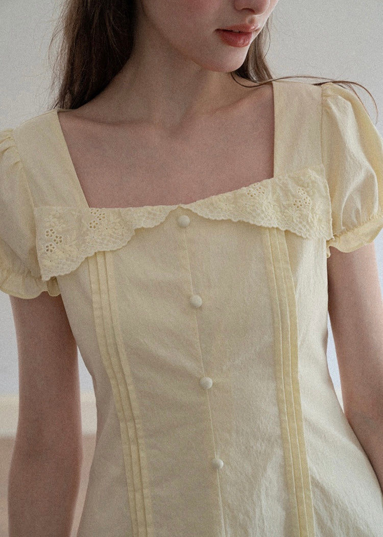 Lemon Meringue Soft Glow Vintage Puff Sleeve Mini Dress