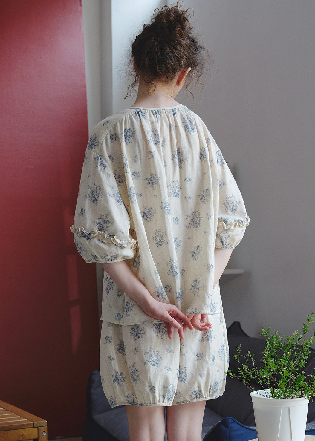 Blue Breeze Cotton Gauze Pajama Set Floral Loose Fit Summer Homewear