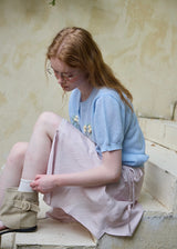 Lemon Letter Sky Knit Cardigan Blue Short Sleeve Knit Top
