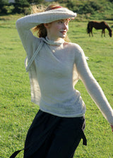Vintage Tie Neck Open Knit Long Sleeve Sweater