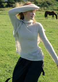 Vintage Tie Neck Open Knit Long Sleeve Sweater