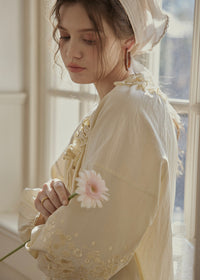 Buttercream Ruffle Embroidered Vintage Blouse