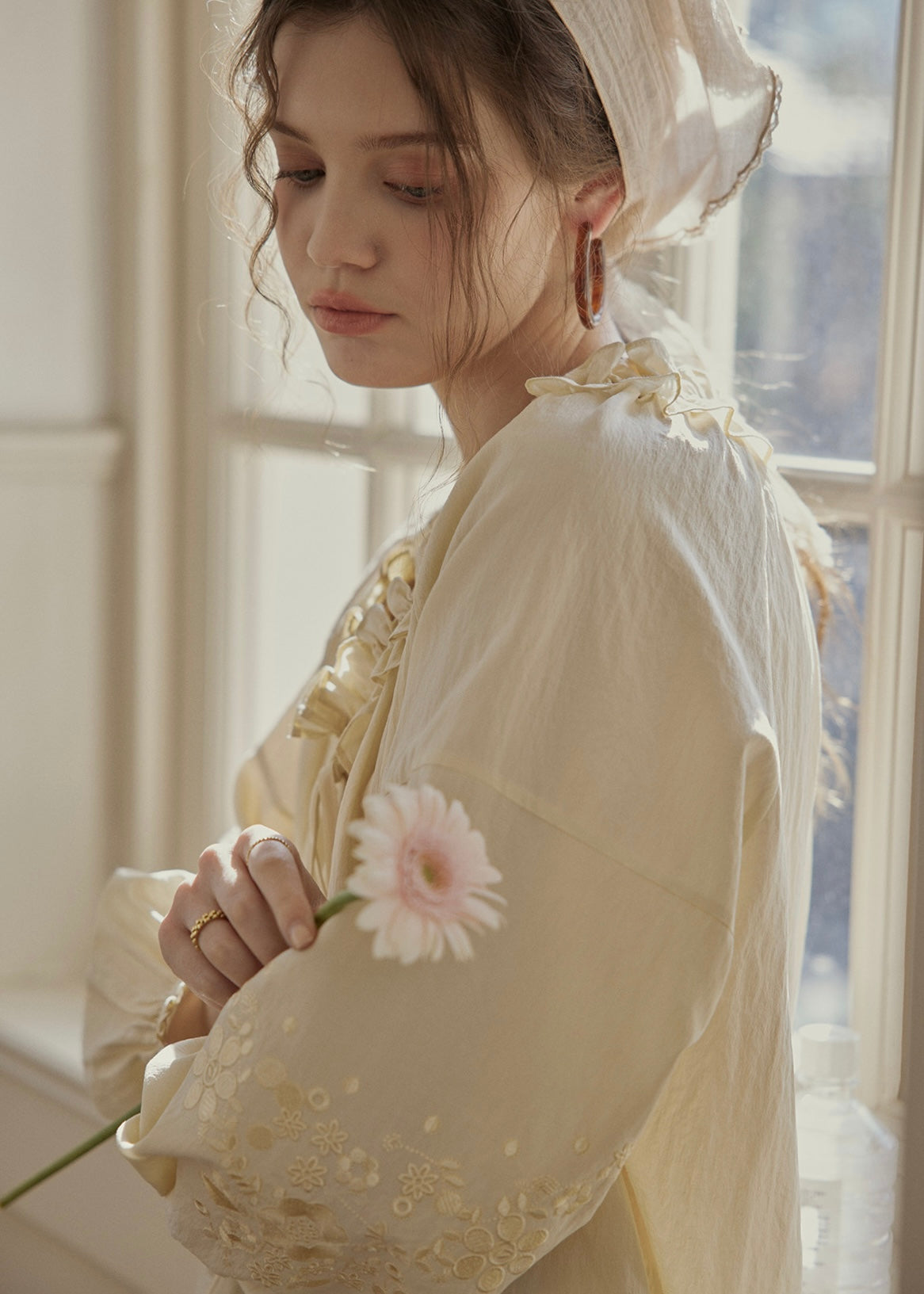 Buttercream Ruffle Embroidered Vintage Blouse