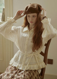 Rromantic Vintage Lace Ruffle Tie Waist Blouse
